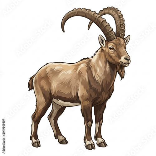 Cuadro en lienzo Alpine Ibex isolated on white background