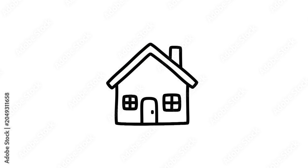 Fototapeta premium Hand drawn house sketch with windows and chimney
