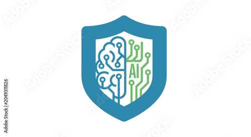 AI Cybersecurity Shield Icon with Digital Brain and Circuit Board Design