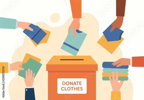 Bild auf Leinwand People donating clothes into a box