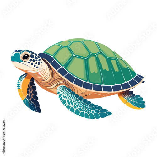 Flat design illustration of a sea turtle swimming