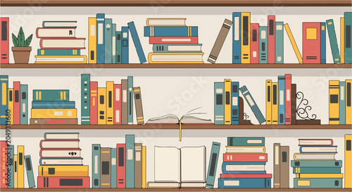 Foto Colorful bookshelf with books and decorations