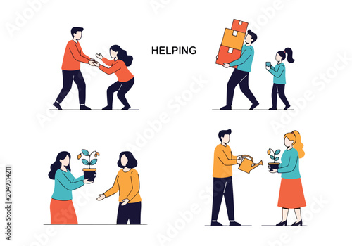 Bilde på lerret People helping each other with tasks and objects