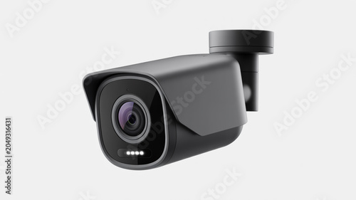 Dark gray bullet security camera with illuminated LED dots and a wide-angle lens