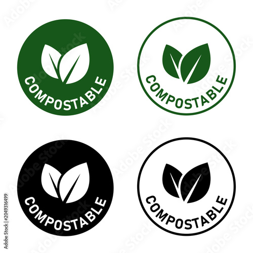 Compostable Leaf Badge Icon Set