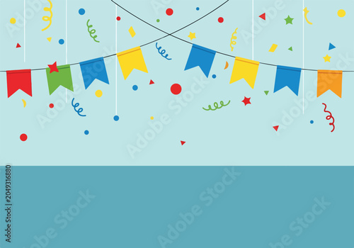 Tableau sur toile Colorful party decorations on light blue background