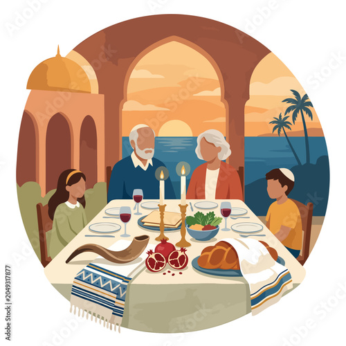 Schilderij op canvas Family enjoying a Shabbat dinner together.