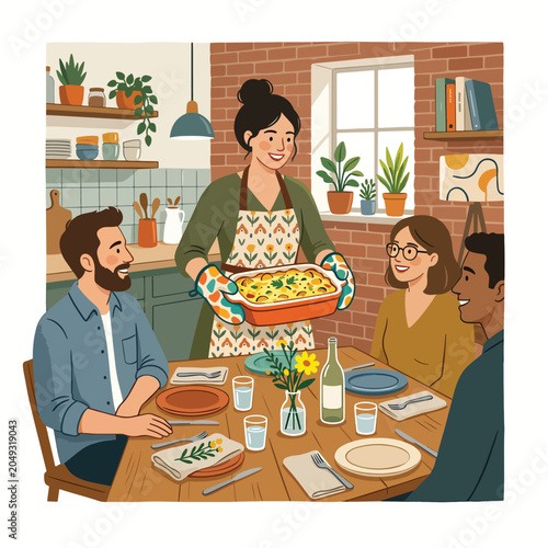 Foto Family enjoying homemade food together.