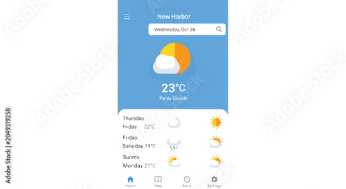 Quadro su tela Weather app screenshot with forecast