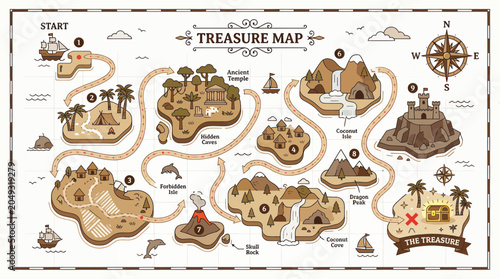 Obraz na plátně Treasure Map: Adventure Quest to Hidden Islands and Pirate Treasure