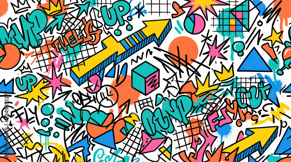 Obraz premium Vibrant Graffiti Art Pattern with Bold Colors and Retro Elements