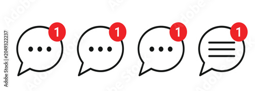 Unread chat notification icon. Speech bubble message badge, new comment alert, digital communication button and incoming social media talk element.