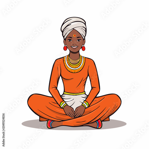 Woman in traditional Indian attire meditating