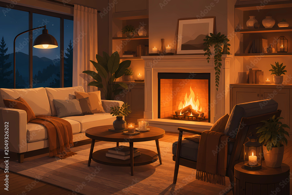 Fototapeta premium fireplace in living room