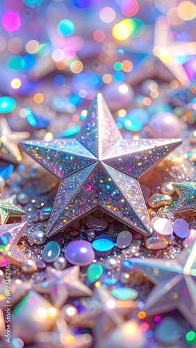 A vibrant, close-up image of sparkling stars and glitter