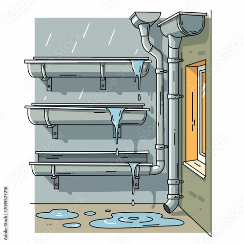 Obraz na płótnie Clogged rain gutter downspout system failure.