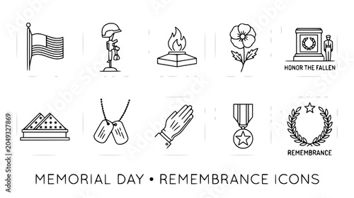 Obraz na płótnie Memorial Day Remembrance Icons: Flag, Poppy, Soldier's Grave, Dog Tags, Wreath