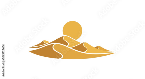 Minimalist Desert Sand Dunes Logo with Sun Icon
