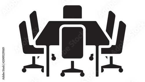 Conference meeting room table layout vector icon with empty office executive chairs set