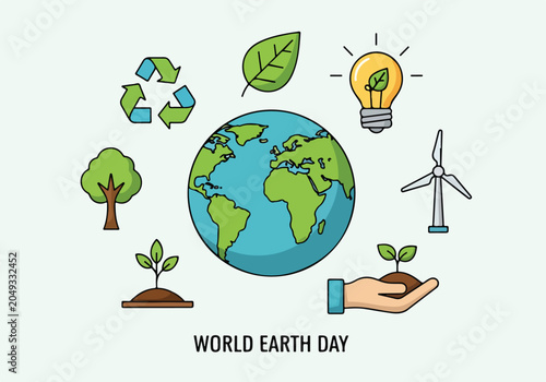Tableau sur toile Earth Day illustration with green and blue graphics