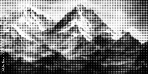 Fotografia Abstract dotted mountain range in overlayed pointillist grunge texture style