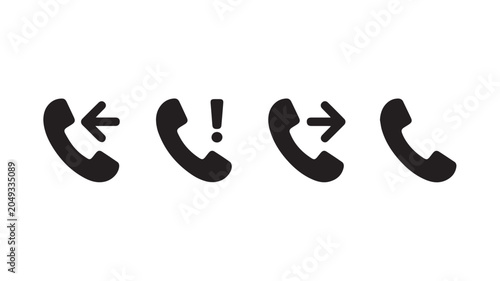 Four telephone icons communicate with arrows and exclamation mark effectively