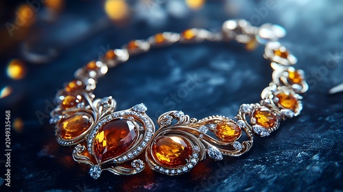 amber necklace on black background