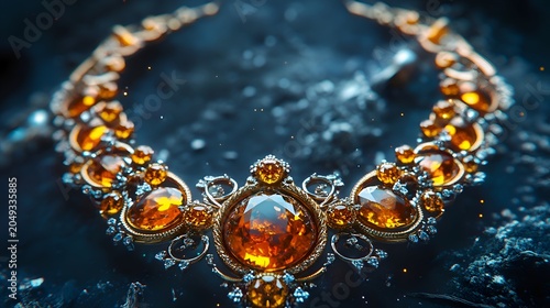 amber necklace on black background