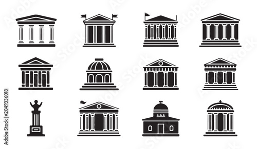 Fotografía Classic greek temple icons and government building silhouettes with columns and rotunda