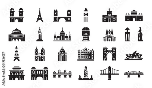 Photos Famous world landmarks and architectural monument icons including bridges and city towers
