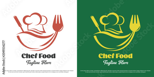 Chef food bowl logo design illustration vector. Silhouette of chef hat with fork and knife in bowl. Culinary restaurant dining icon symbol.