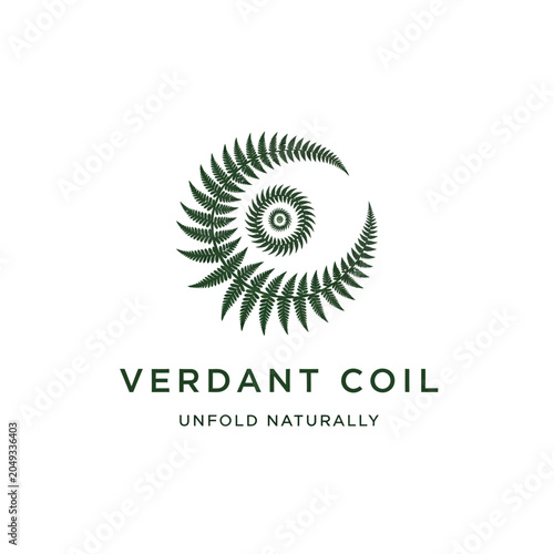 Elegant green logo of a coiled fern leaf, ideal for nature-focused brands, environmental organizations, or organic products seeking a fresh identity.