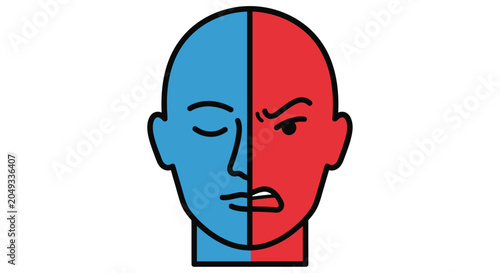 Cuadro en lienzo A split human face depicting contrasting emotions blue and red