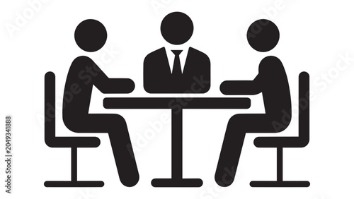 Business meeting conference icon with three corporate executives sitting at desk vector