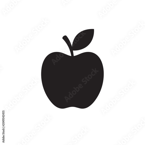 Black Silhouette Apple with Leaf Minimalist Graphic Design Illustration