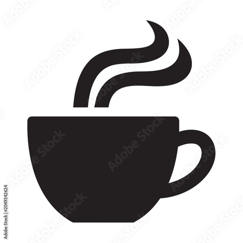 Hot Coffee Cup with Rising Steam Silhouette Minimalist Black Icon Illustration