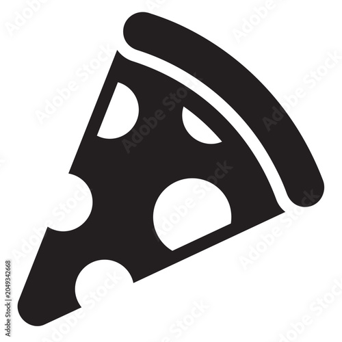 Minimalist Black Silhouette of Pizza Slice Icon on White Background