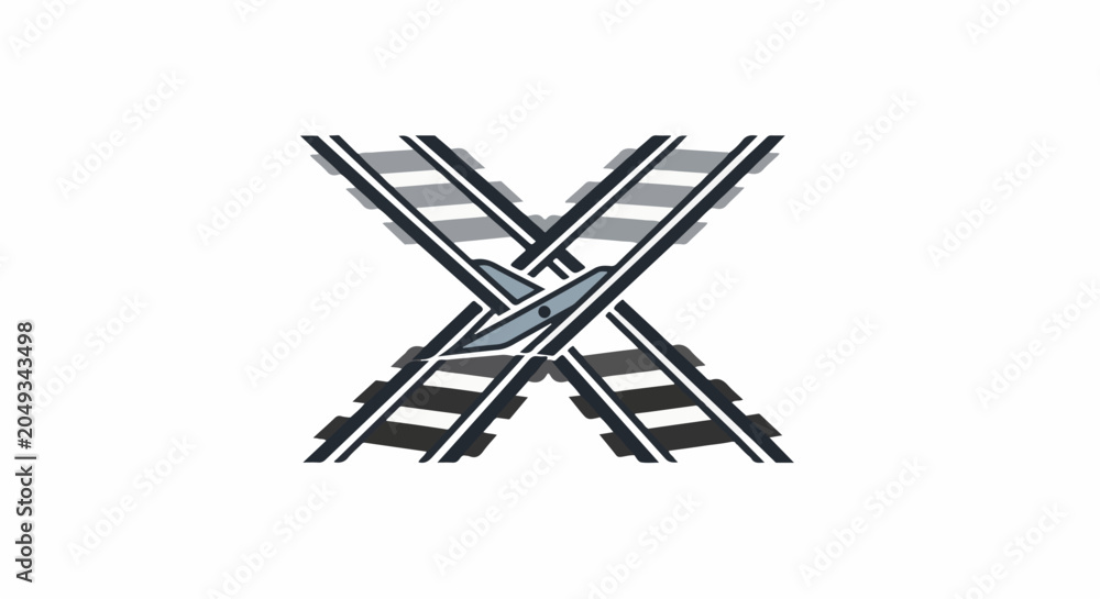Fototapeta premium Two crossing railroad tracks form an 