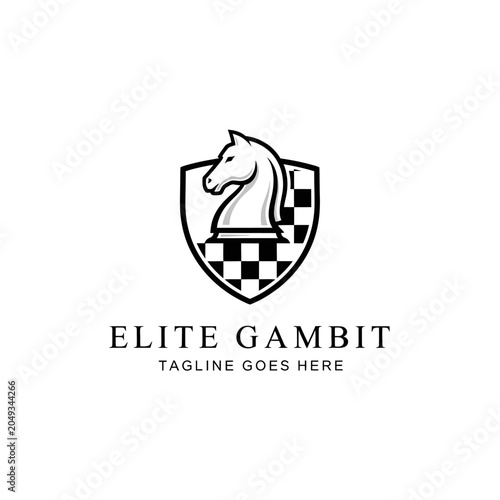 Картината върху платно Sophisticated chess-themed logo featuring a knight piece on a crest, ideal for strategic clubs, gaming communities, or elite branding