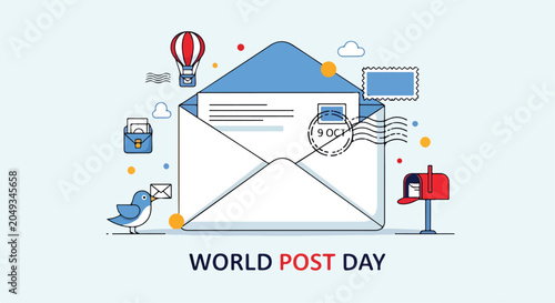 Schilderij op canvas World Post Day illustration with envelope and postal symbols