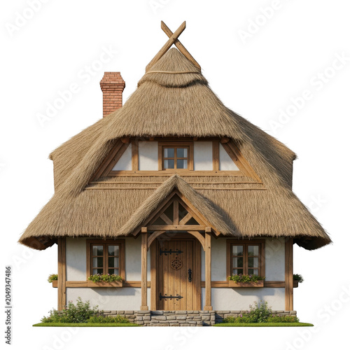 Charming thatched roof cottage house illustration