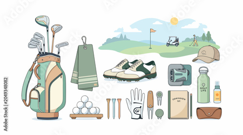 Bild auf Leinwand Golf equipment and accessories collection.