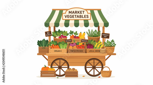Schilderij op canvas Vegetable Market Cart with Fresh Produce.