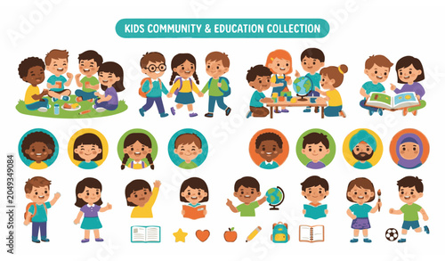 Bild auf Leinwand Kids Group Icons Vector Illustration