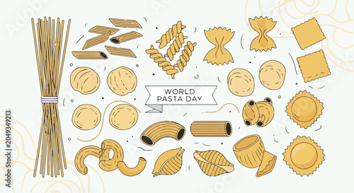 Foto Various pasta shapes celebrate World Pasta Day