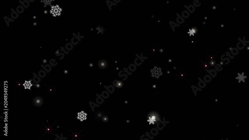Falling Snowflakes Animation on Black Background, Winter Weather Motion Graphic Effect for Holiday and Seasonal Videos