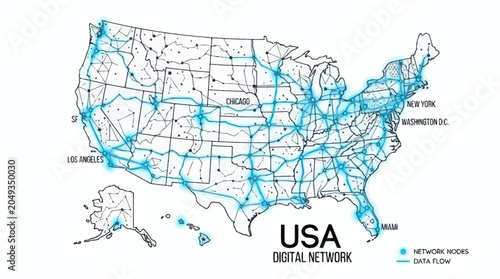 Foto USA Digital Network Map - Data Flow and Connections