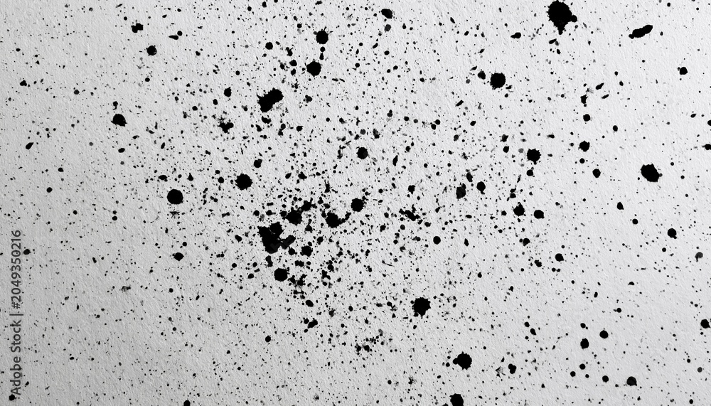 Obraz premium Black paint splatter on white textured background, abstract grunge