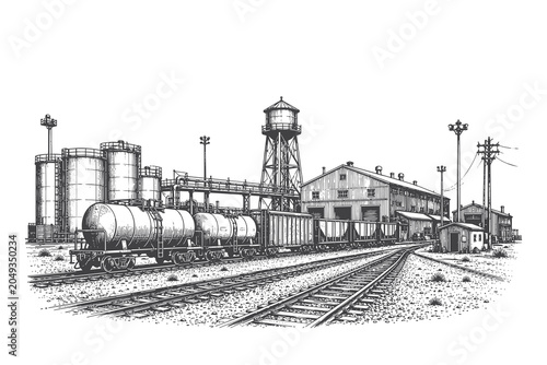 Foto Detailed vintage engraving style vector illustration of an industrial rail freig