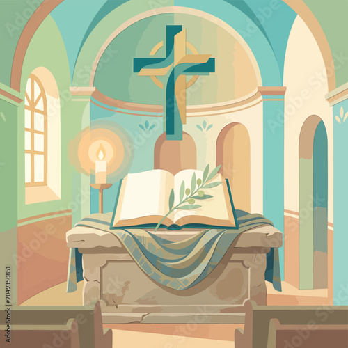 Bild auf Leinwand Holy Bible on Church Altar.